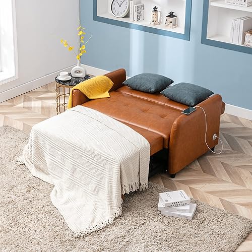 Miniatura 115 de Sofá cama biplaza de terciopelo convertible y moderno con cama desplegable, respaldo ajustable y 2 almohadas lumbares, para espacios pequeños (gris