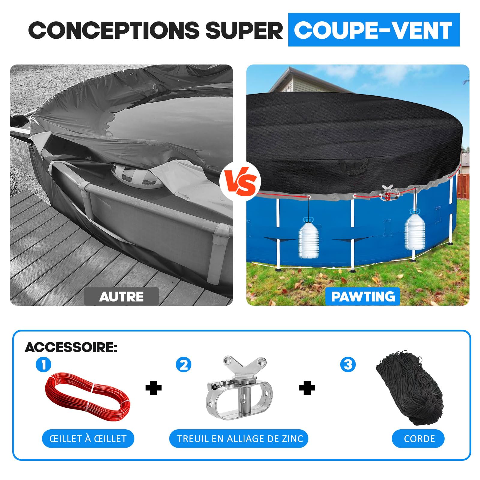 Bâche de Piscine Ronde 457 Oxford 420D Ø462 pour Piscine Ø410-457cm | Noir, résistante aux UV œillets noirs, résistante aux déchirures, été/hiver, compatible INTEX & BESTWAY