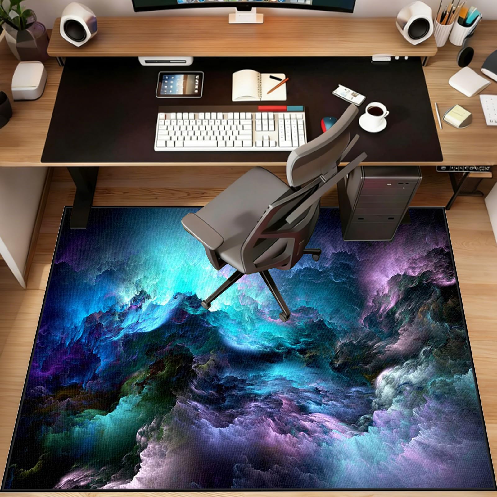 Tapis Chaise Gaming Antidérapant, 100 x 120 cm Tapis de Chaise à Rouler, Tapis de Chaise de bureau pour ordinateur en bois dur, Tapis Potection de Sol Tapis Protecteur de Sol pour fauteuils de Gaming