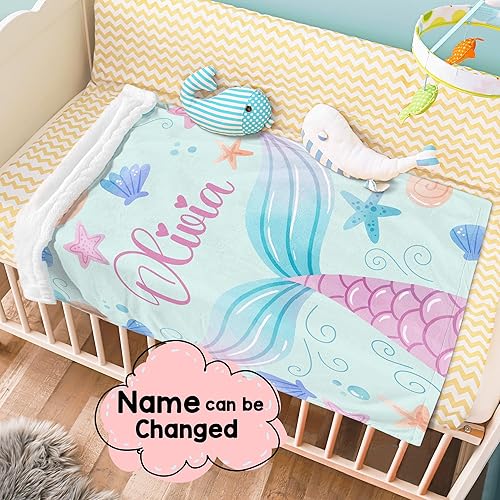 Miniatura 3 de J&SBGFT Manta personalizada para bebé niña, manta de bebé personalizada, manta de envoltura con nombre de niña, mantas de recepción de sirena,