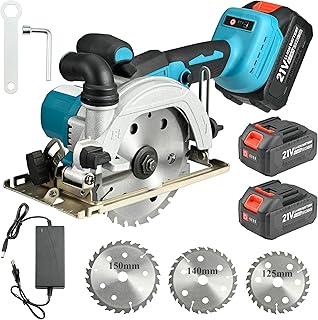 Sierra Circular a Batería Brushless, Mini Sierra Sin Escobillas con 2 Baterías 4000mAh, 3 Hojas (125/140/150mm), Corte 48mm, Inalámbrica para Madera y Bricolaje