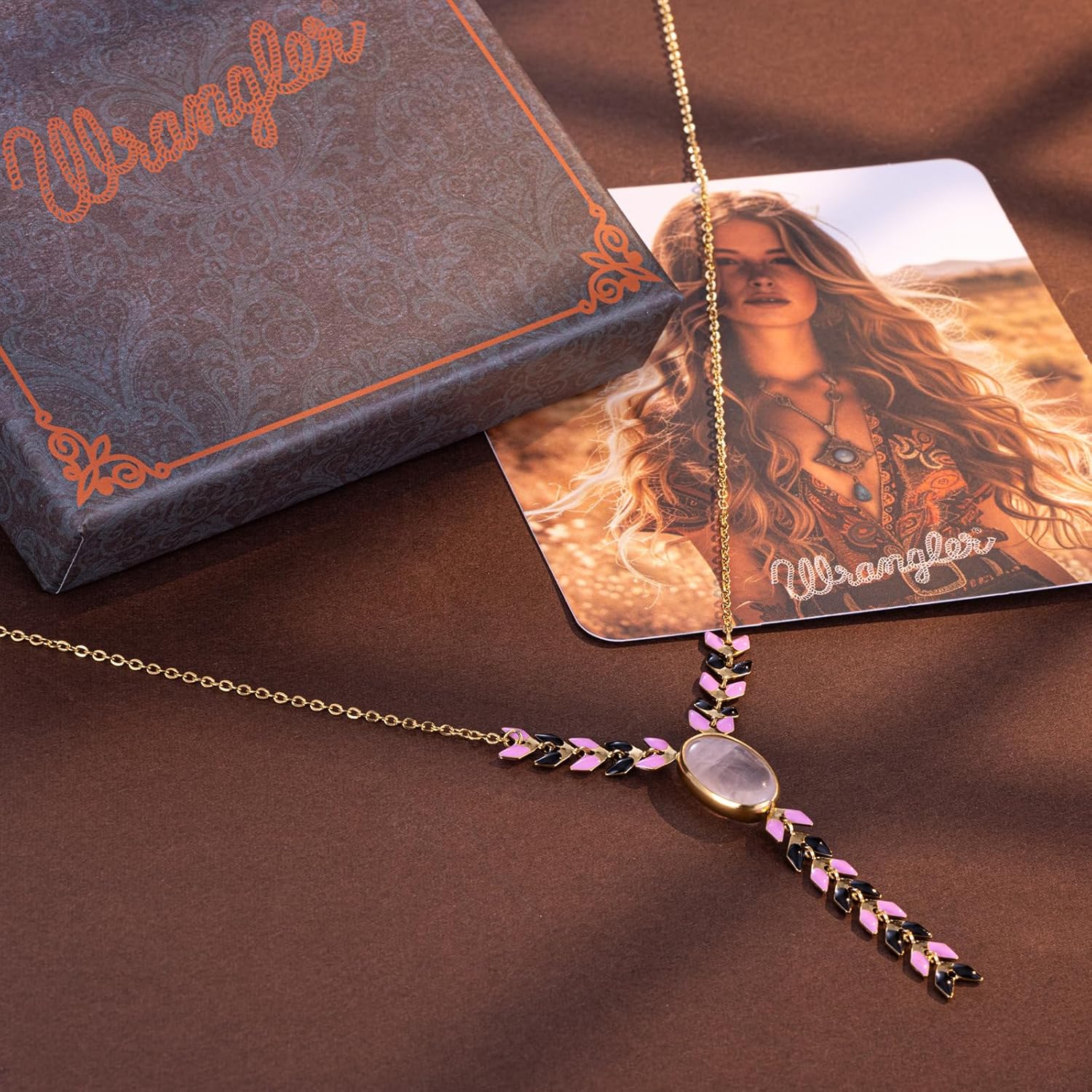 Wrangler Gold Western Y Necklace for Women Statement 14K Country Natural Stone Cowgirl Boho Jewelry - Image 4