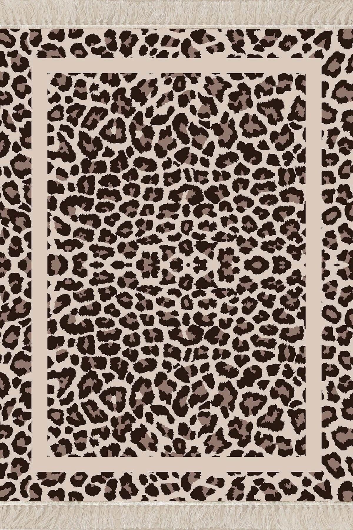 On The Clouds Leopar Desenli Dijital Baskı Yıkanabilir Kaymaz Taban Modern Salon Halısı ve Yolluk MEG830, 180 x 280