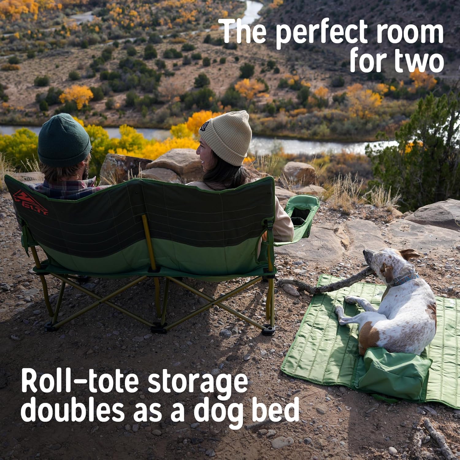 Kelty Loveseat Oversized 2-Person Heavy Duty Folding Camp Chair, Double Seat for Soccer Games, Tailgating, Beach Days (Regular Height/Deep Lake)