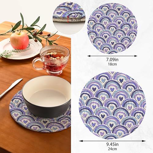 Miniatura 3 de Kigai Valentine's Day Heart Rainbow Round Trivets Pot Holders Set of 2, Heat Resistant Cotton Trivets for Hot Dishes, Pot, Bowl,Teapot, Hot Pot and
