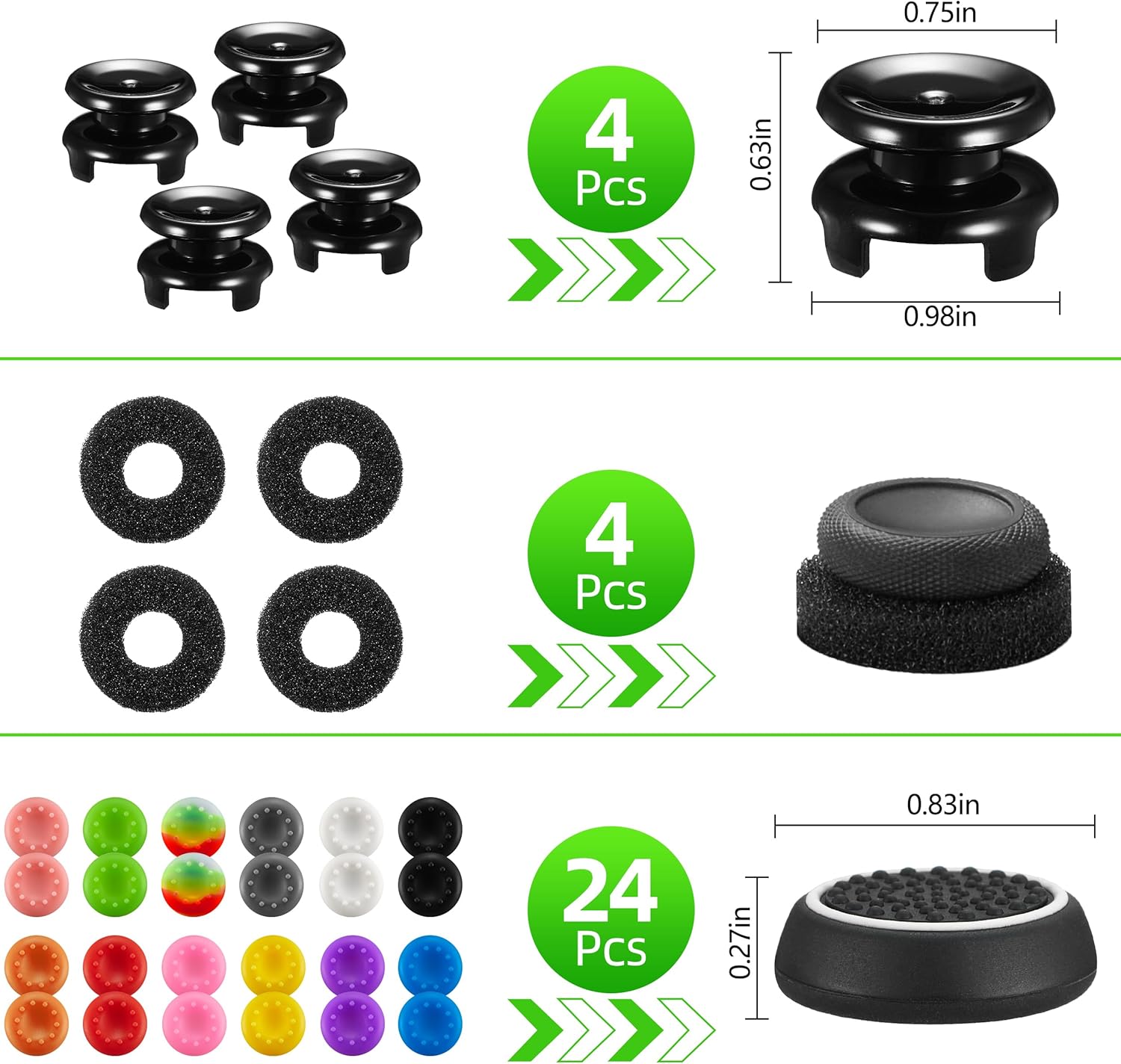 Controller Accessories Thumbstick Grips for Xbox, 2 Pairs HIGH Stick, 20 PCS Joystick Thumb Grips Extenders and 4 PCS Precision Rings Attachments for Xbox One/Series X Control - Mixed Color 1 thumbnail