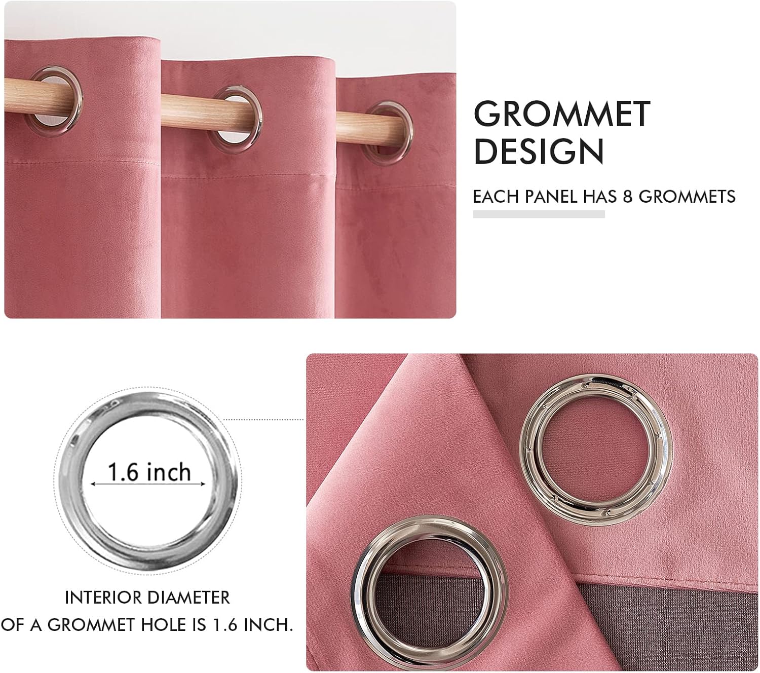 MIULEE Blush Pink Velvet Curtains Thermal Insulated Blackout Curtains/Grommet Window Drapes for Home Theatre/Girls Room/Wedding Decor 52 x 90 Inches Set of 2 Bundle Back Tab Velvet Curtains 2 Panels