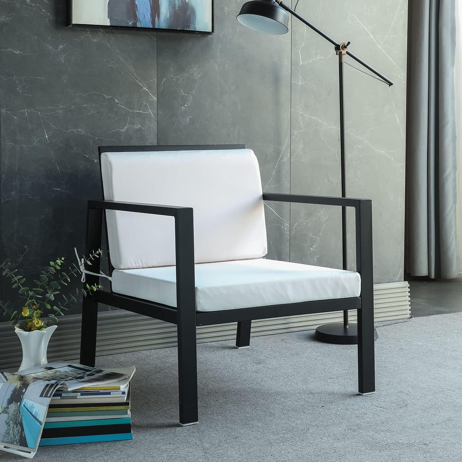 SAMTY Patio Chair Cushions with Back Cushion Non Slip Bottom Waterproof Square Outdoor Chair Cushions with Ties for Garden Swing Furniture 24 x 24 Inch, White