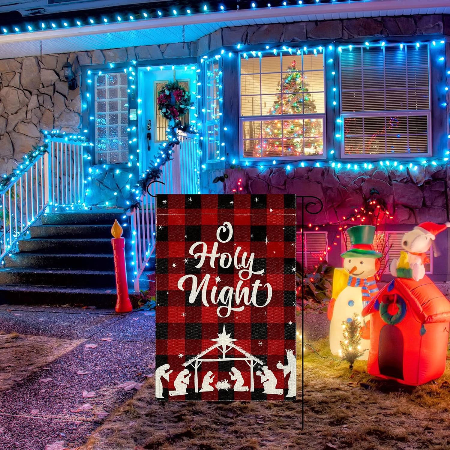 2 Pcs Christmas Winter Garden Flag Include Jesus Is The Reason and O Holy Night, 12 x 18 Double Sided Burlap Vertical Garden Flag Outdoor Yard Nativity Flag for Christmas Decor - Image 4