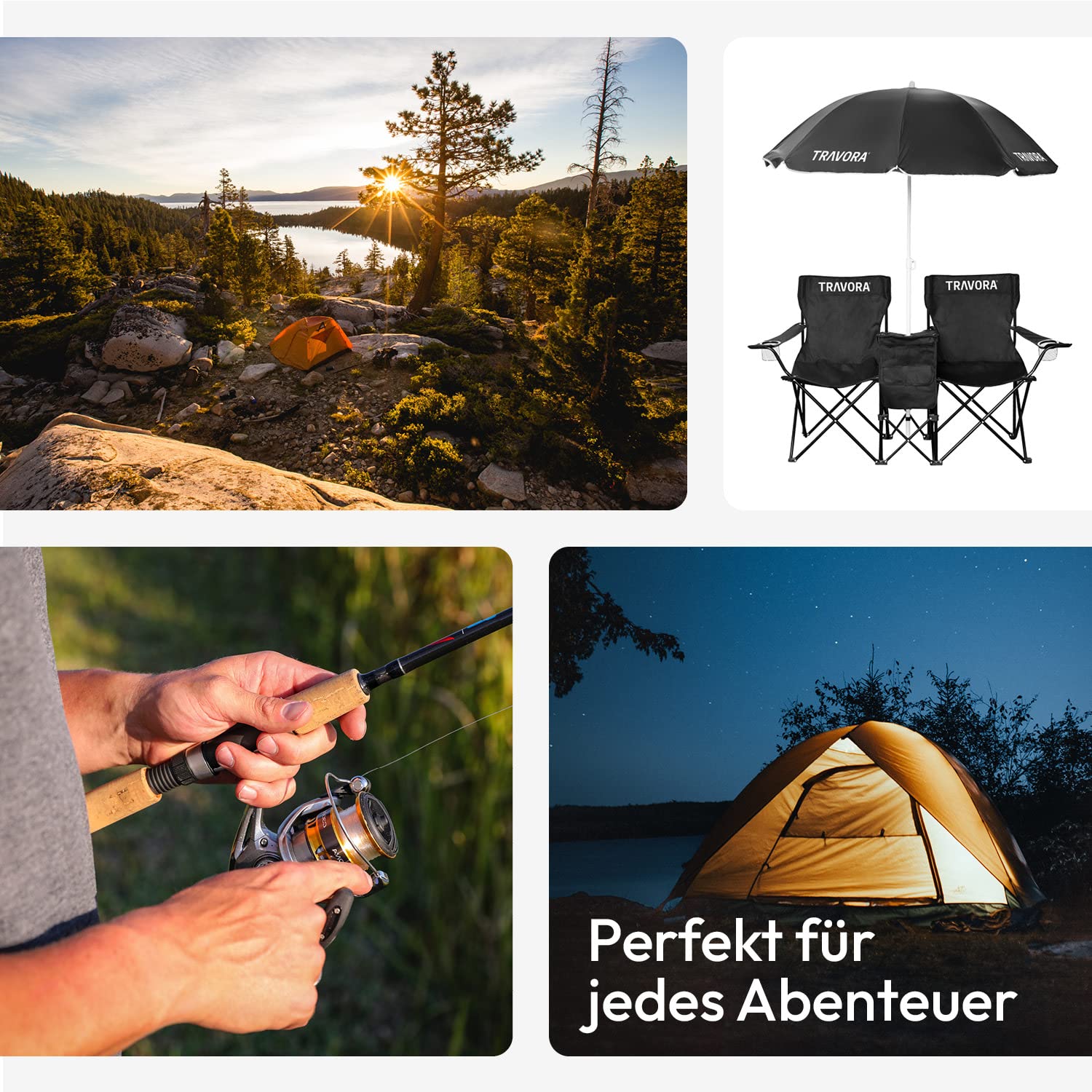 2er Partner Camping Stuhl mit Sonnenschirm und Kühlfach und Logo- Campingstuhl faltbar für Zwei Personen - Klappstuhl Camping - Campingstuhl Angelstuhl als Doppelsitzer