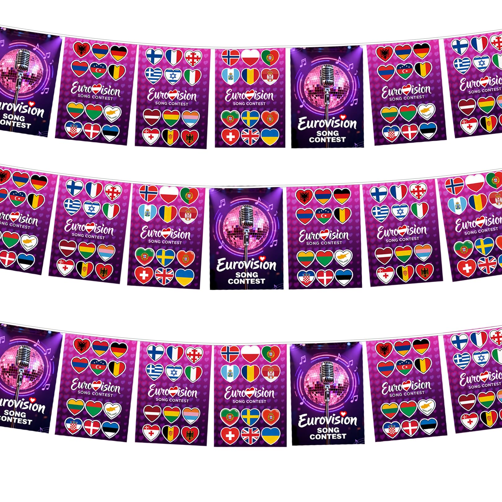 Solihigh Eurovision Bunting, 2026 Eurovision Song Contest Decorations,10m Long Flag Banner with 20Pack 21x14cm Flags, Polyester Eurovision Party Decorations for Garden Bar Restaurant School Party