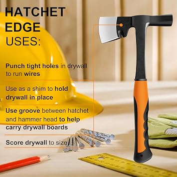 Drywall Hammer Hatchet,13 Wall Board Tool,Anti-Slip and Shock Reduction Handle,Onepiece Steel Drywall Hammer Axes for Roofers, Carpenters, Contractors& serious DIYers. (Drywall Hammer Hatchet)