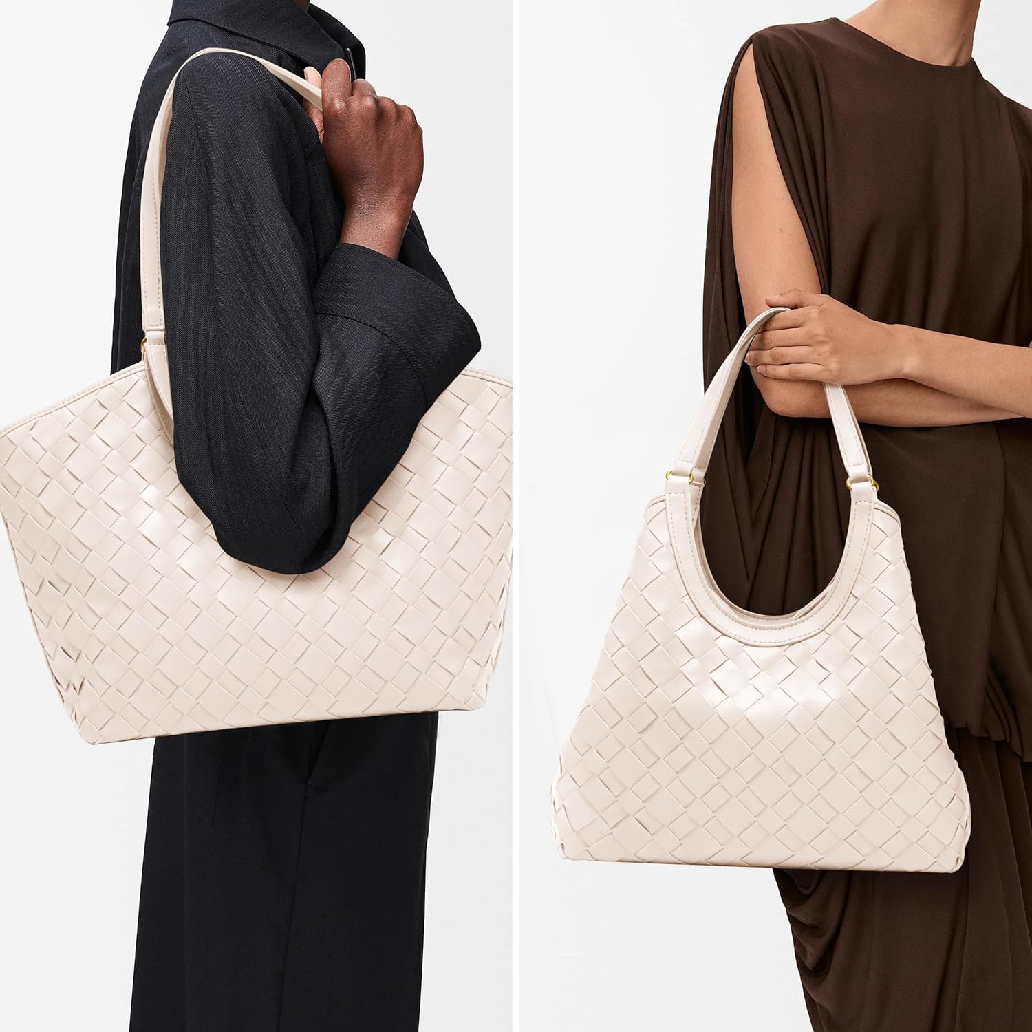 Large Woven Tote Bag for Women, Braided Shoulder Bag Designer Tote Purse Top-Handle Handbag Vegan Leather Under Arm Bag