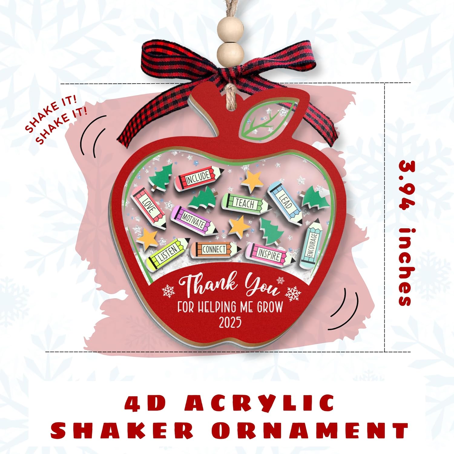 Teacher Ornament - Teacher Gifts for Women, Gifts for Teachers Women - Teachers Christmas Ornaments - Dance Music Art Math English Kindergarten Daycare Oraments - 4D Acrylic Shaker Ornament - Image 2