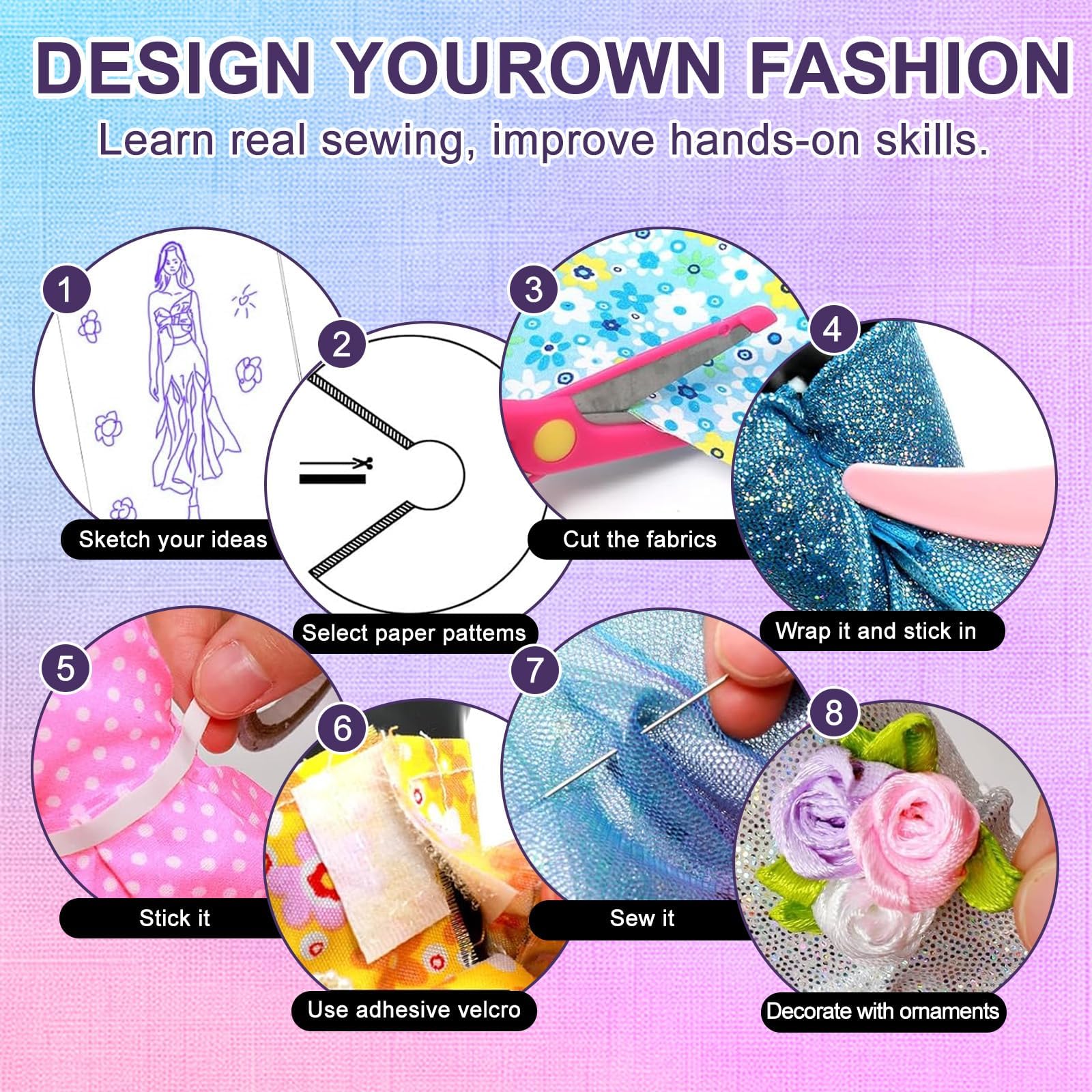 JOTOL Modedesign Mädchen Bastelset,1200+Stücke Bastelset Kinder Kreativität-DIY-Kunst-und Bastelset,Kreativität DIY Kunst Bastelset für Kinder Mädchen Fashion Designer,Geschenke Mädchen 6+Jahre
