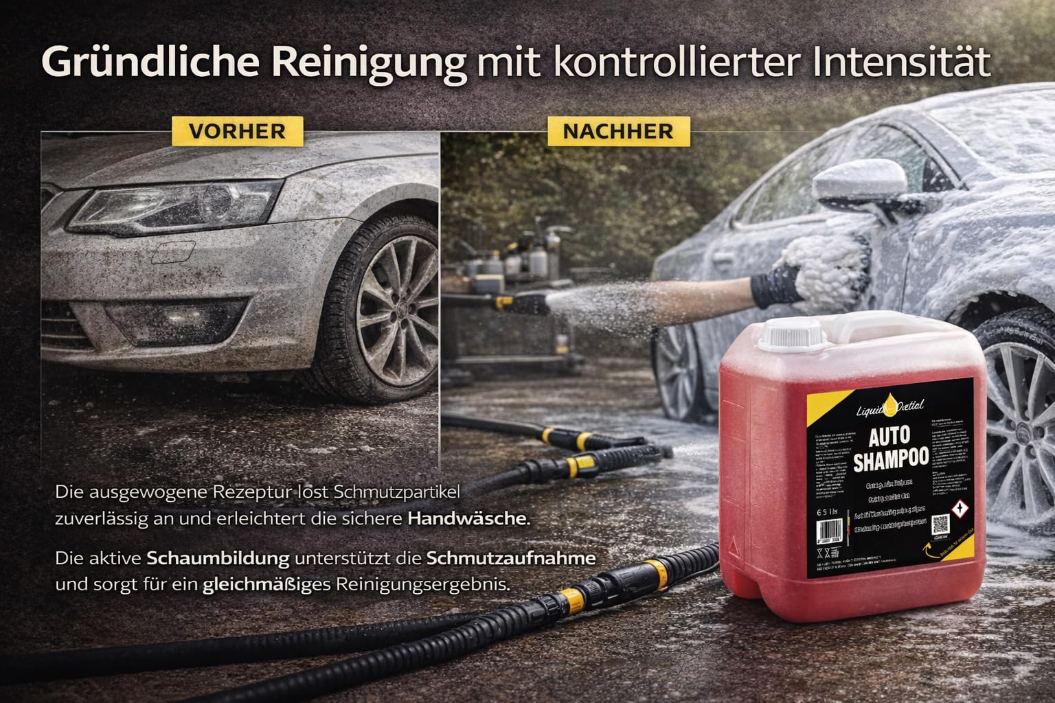 Liquid Outlet Autoshampoo 4x 5L – Hochkonzentriertes Auto Shampoo mit Kirschduft & Nanotechnologie – Lackschonendes Autowaschmittel & Schaumreiniger – Made in Germany