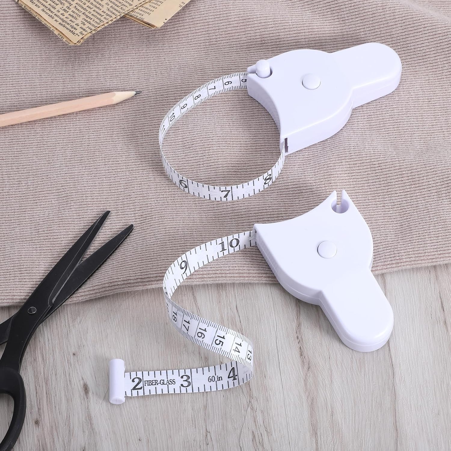 Thinp 2 Pcs Body Measuring Tape, 60 Inch Waist Measurings Tapes Retractable Measuring Tape for Body Measurements Portable Bodys Tapes Measure with Push Button for Tailoring Fitness Weight Loss (White)