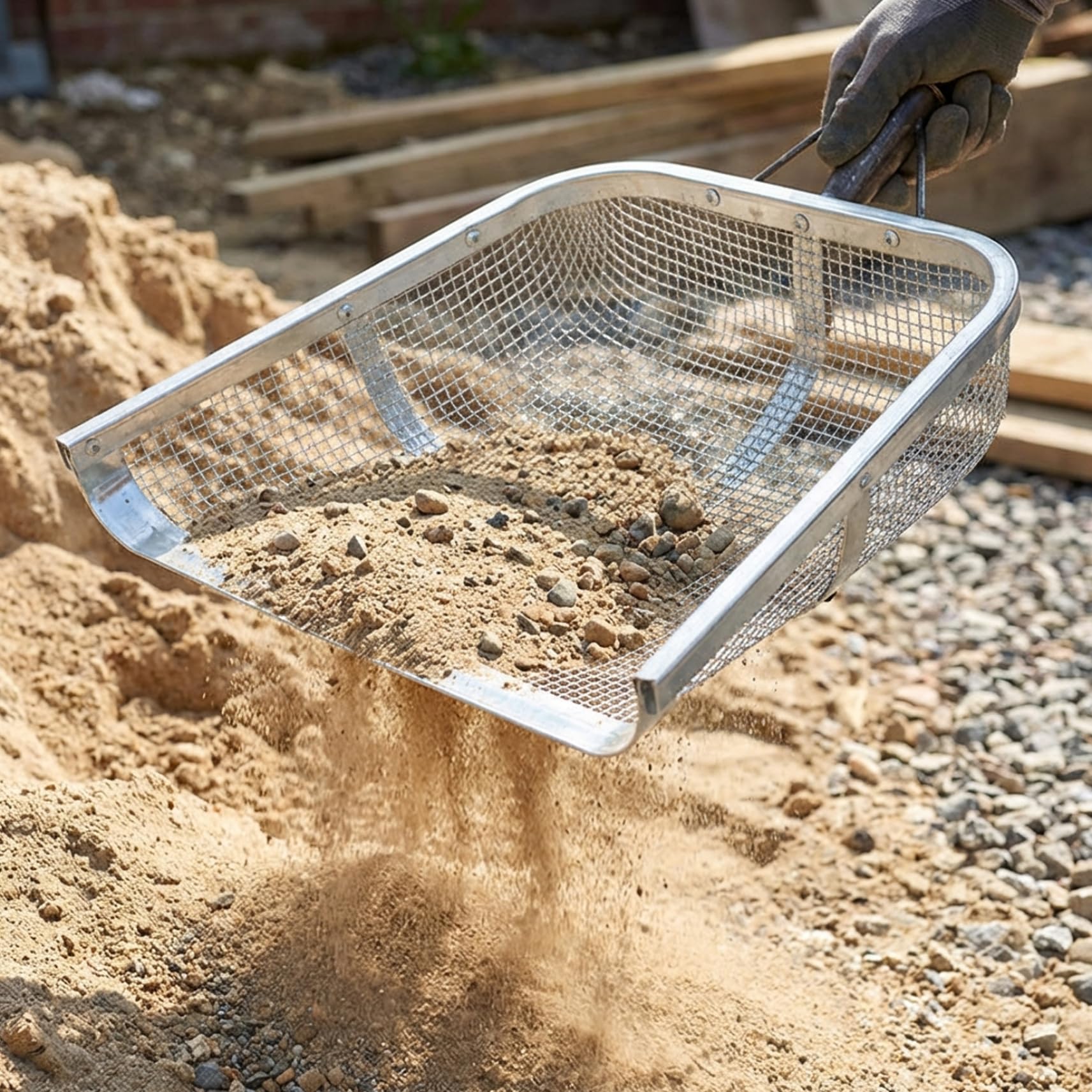 Pala para tamizar, tamiz de Suelo de Acero Inoxidable para jardinería, Pala para Arena de 17, 5 x 14, 6 Pulgadas con Malla de 4 mm para un filtrado eficiente de Arena, Suelo y Granos