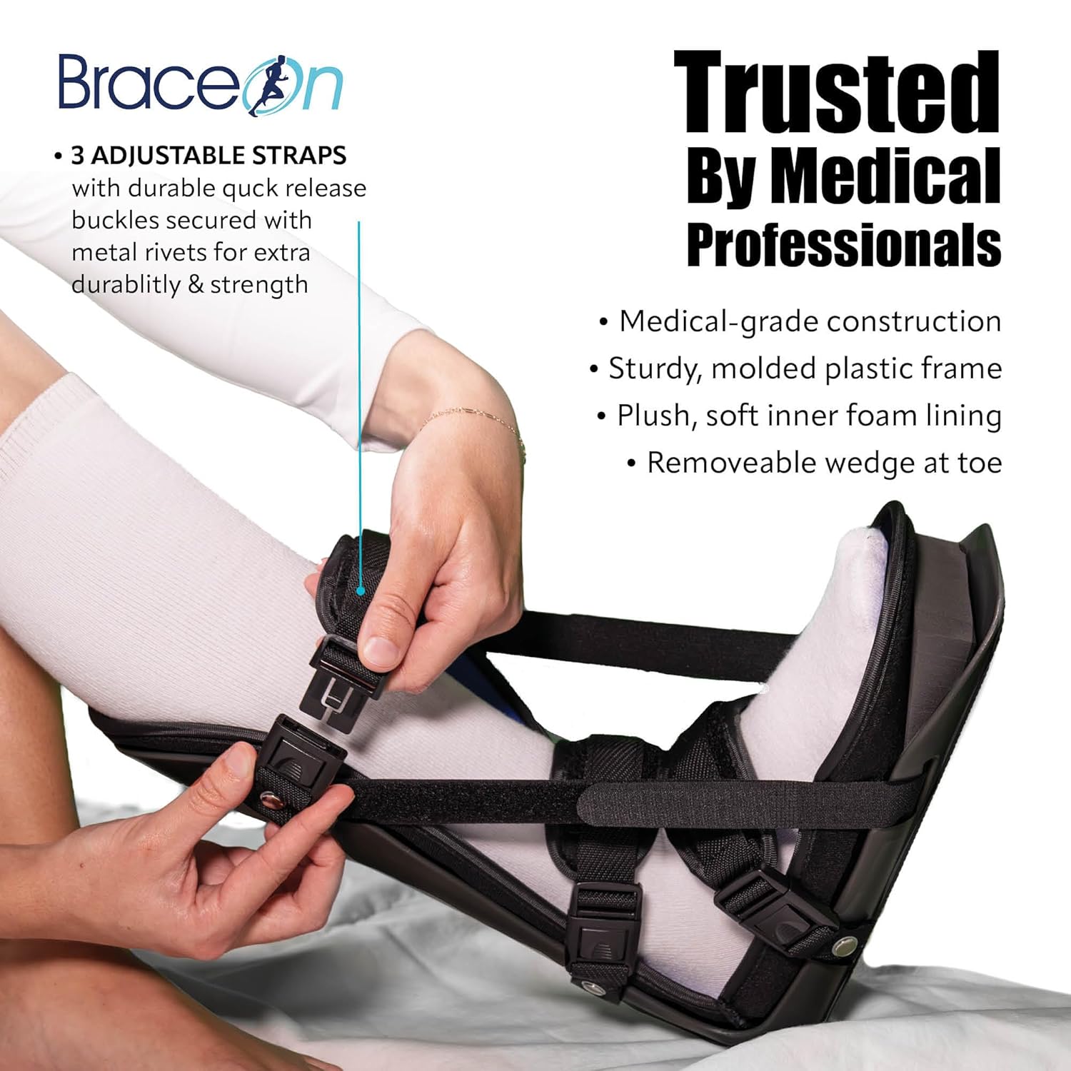 Brace On Adjustable Night Splint - Plantar Fasciitis, Achilles Tendon, Heel Spur, and Foot Pain Relief Stretching Boot for Men and Women, Black, X-Large - Image 3