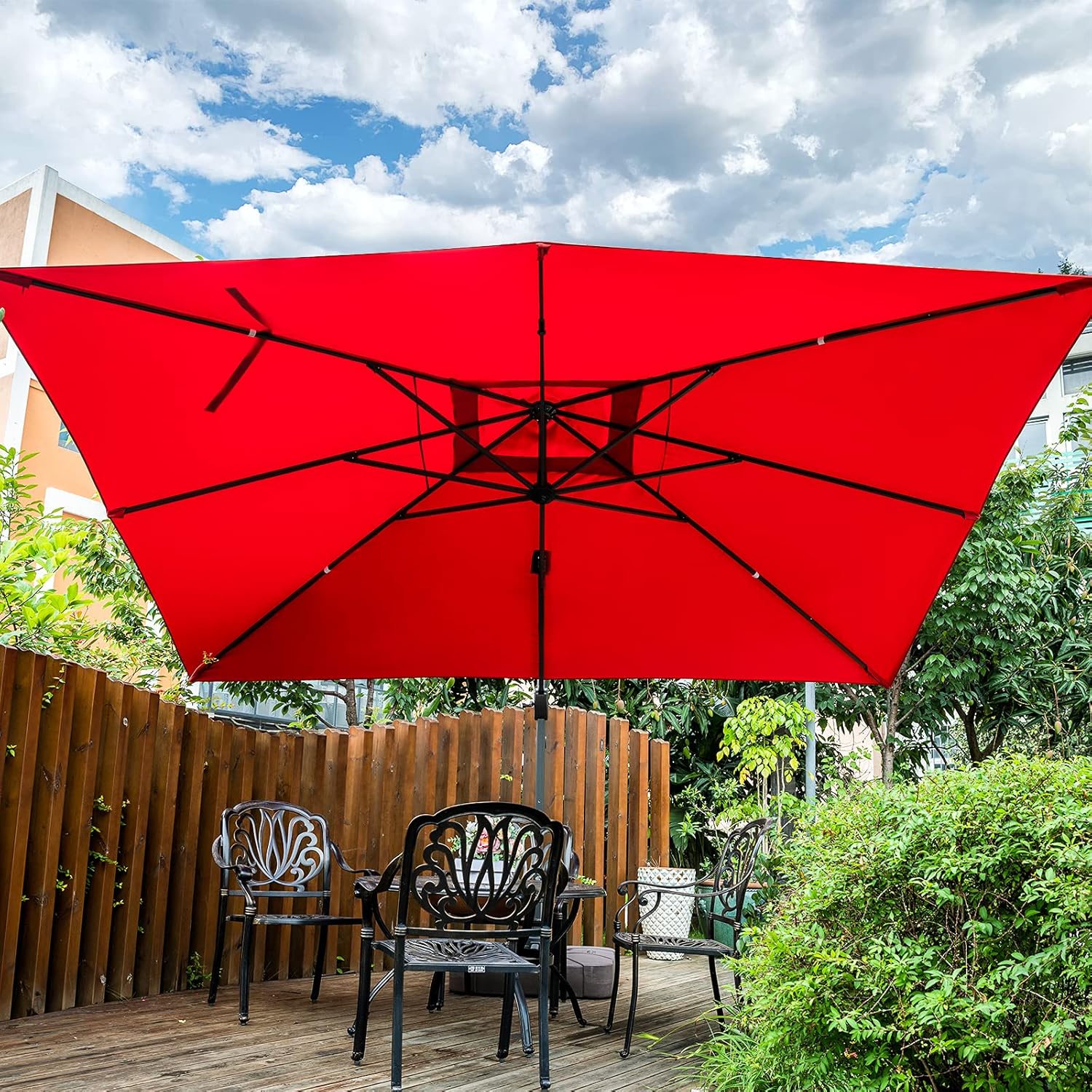 Sunnyglade 10x13Ft Cantilever Patio Umbrella Rectangular Deluxe Offset Umbrella 360°Rotation & Integrated Tilting System Patio Hanging Umbrella for Market Garden Deck Pool Backyard Patio(Red)