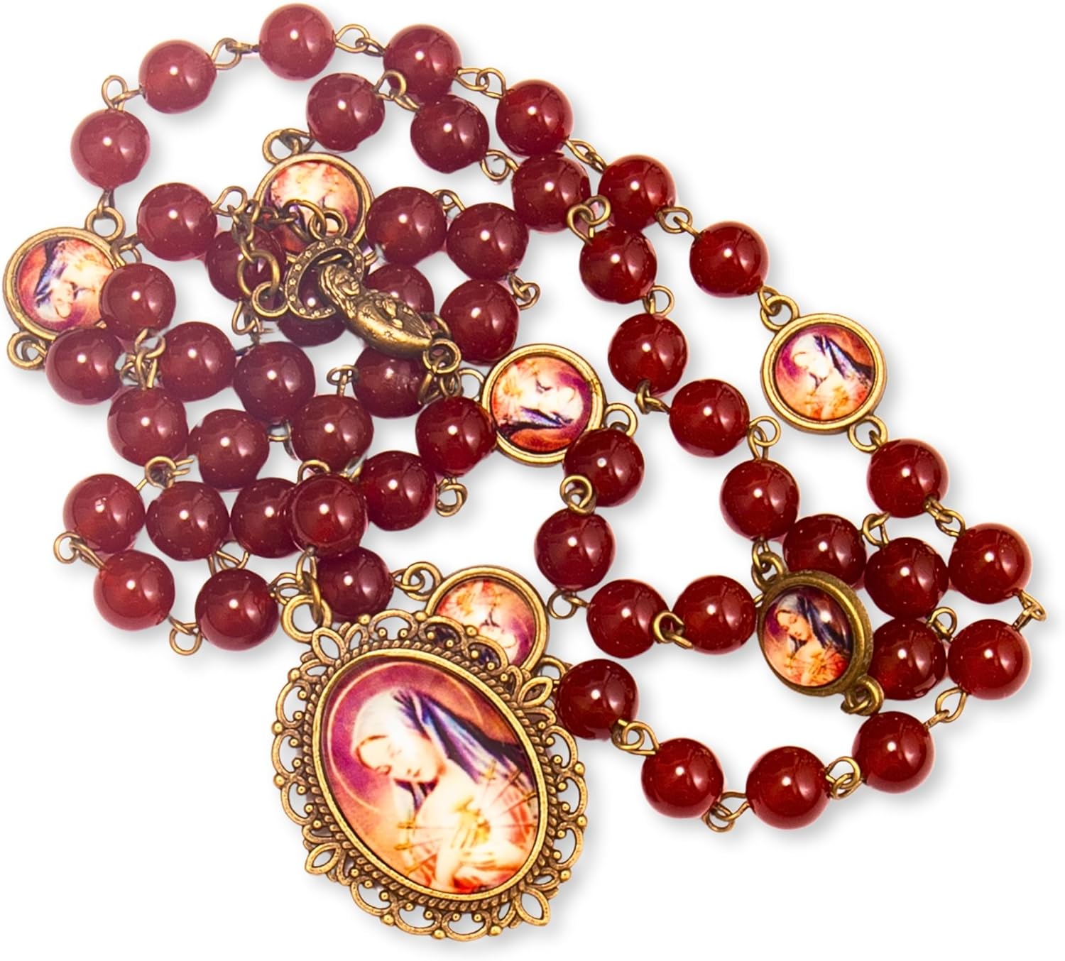 Nazareth Store Our Lady of Sorrows Stone Beads Rosary Solid Beaded Chaplet Necklace with Epoxy 7 Seven Sorrows Medallion - Image 3
