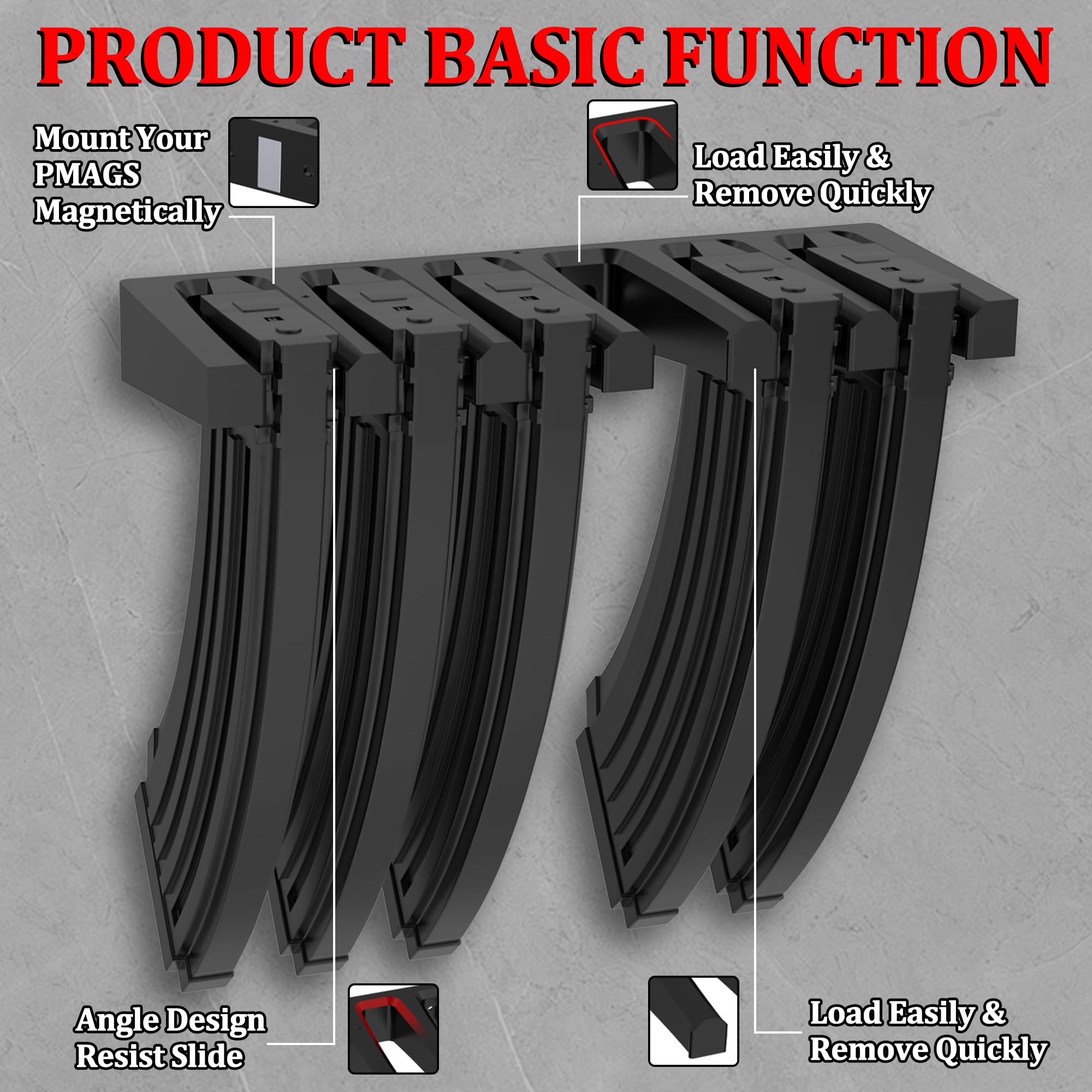 VOHEZPT 2 Pack PMAG Wall Mount AR Mag Holder, Magnetic Mag Holder, Wall Mount Display Mag Storage, AR Wall Mount Mag Holder for Gun Safe Magnetic ABS 6 Standard AR Rack Wall Mount Mag Holder