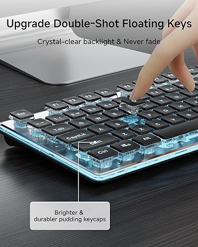 Miniatura 4 de EWEADN V3 - Teclado y mouse inalámbricos con retroiluminación azul, panel de metal, Bluetooth2.4G recargable teclado y mouse de computadora