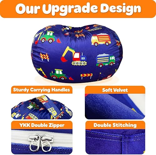 Miniatura 15 de Lukeight - Puf de almacenamiento de animales de peluche para niños, con cremallera para organizar habitaciones de niños pequeños y niños (terciopelo