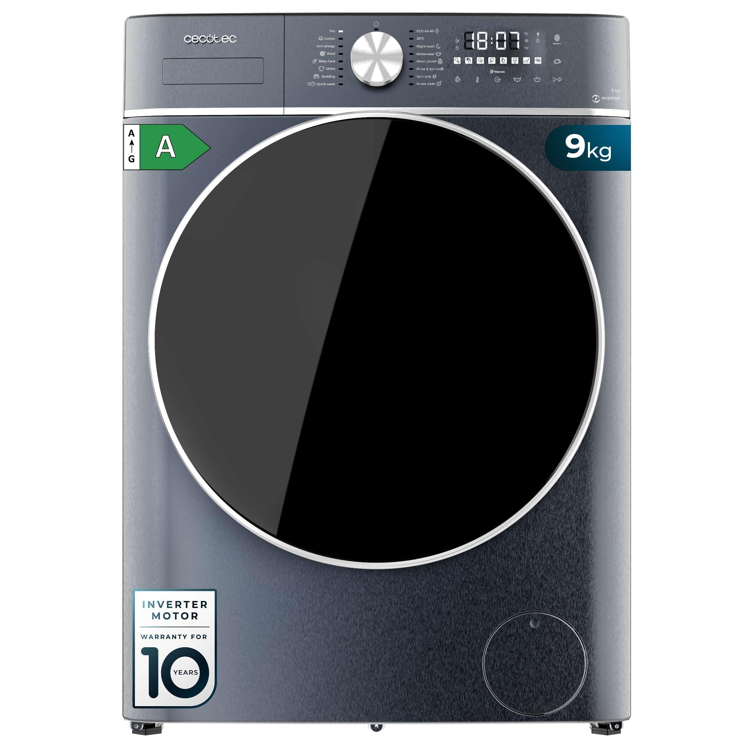 Cecotec Lavadora 8Kg Carga Frontal Bolero DressCode 8800 Inverter Ice Blue A. 2000W, 1400rpm, 16 Programas, Bajo Consumo, Motor Inverter Plus, SteamMax, Carga Automática y Display Táctil XXL