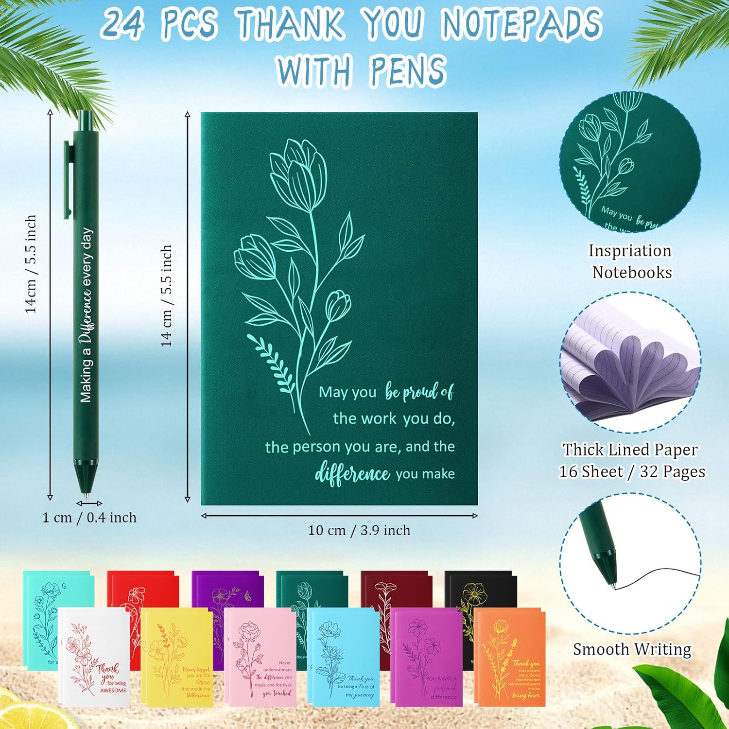 72 Pcs/ 24 Set Team Appreciation Gifts 24 oz Appreciation Tumbler with Lids and Straws Motivational Pens Inspirational Notepads Set Valentines Plastic Cups Gift for Staff Coworker Employees - Image 3