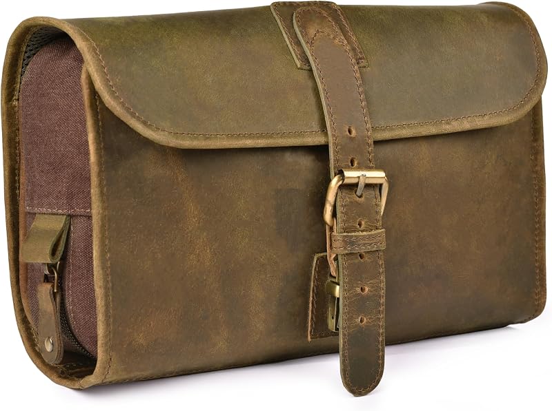 Necessaire de viagem suspensa em couro LEATHER VILLAGE, marrom Mud Brown