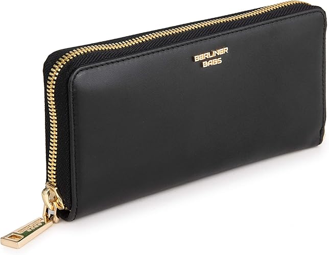 Berliner Bags Lyon Premium portemonnee Lyon, grote portemonnee van leer, met TÜV-geteste RFID-bescherming, inclusief geschenkdoos, voor dames, zwart, Emboss Black, Eén maat, Modern