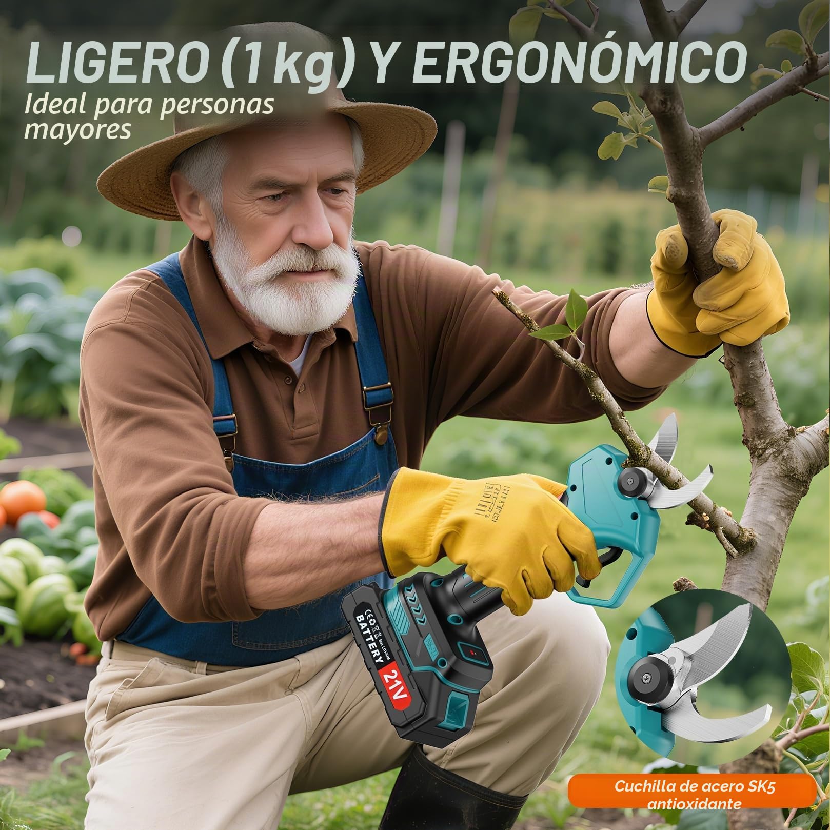 Tijeras de Podar Eléctricas con 2 Baterías 21V 2000mAh, Motor Sin Escobillas, Pantalla LCD y Acero SK5, Capacidad de Corte 30mm, Tijeras de Jardín Profesionales para Podar Ramas y Árboles