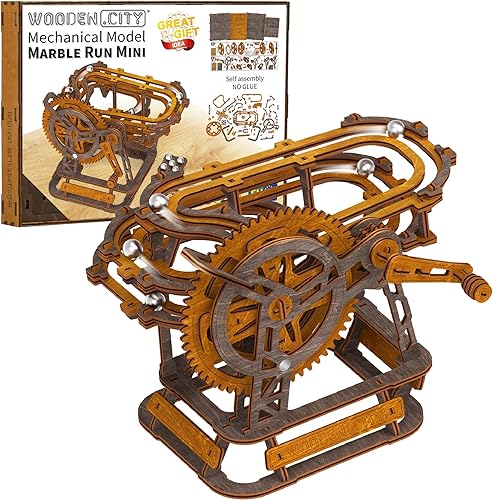 Wooden.City Marble Run Mini rompecabezas 3D  Kit de modelo mecahnical de madera hecho a mano europea, laberinto de mármol para autoensamblaje, no