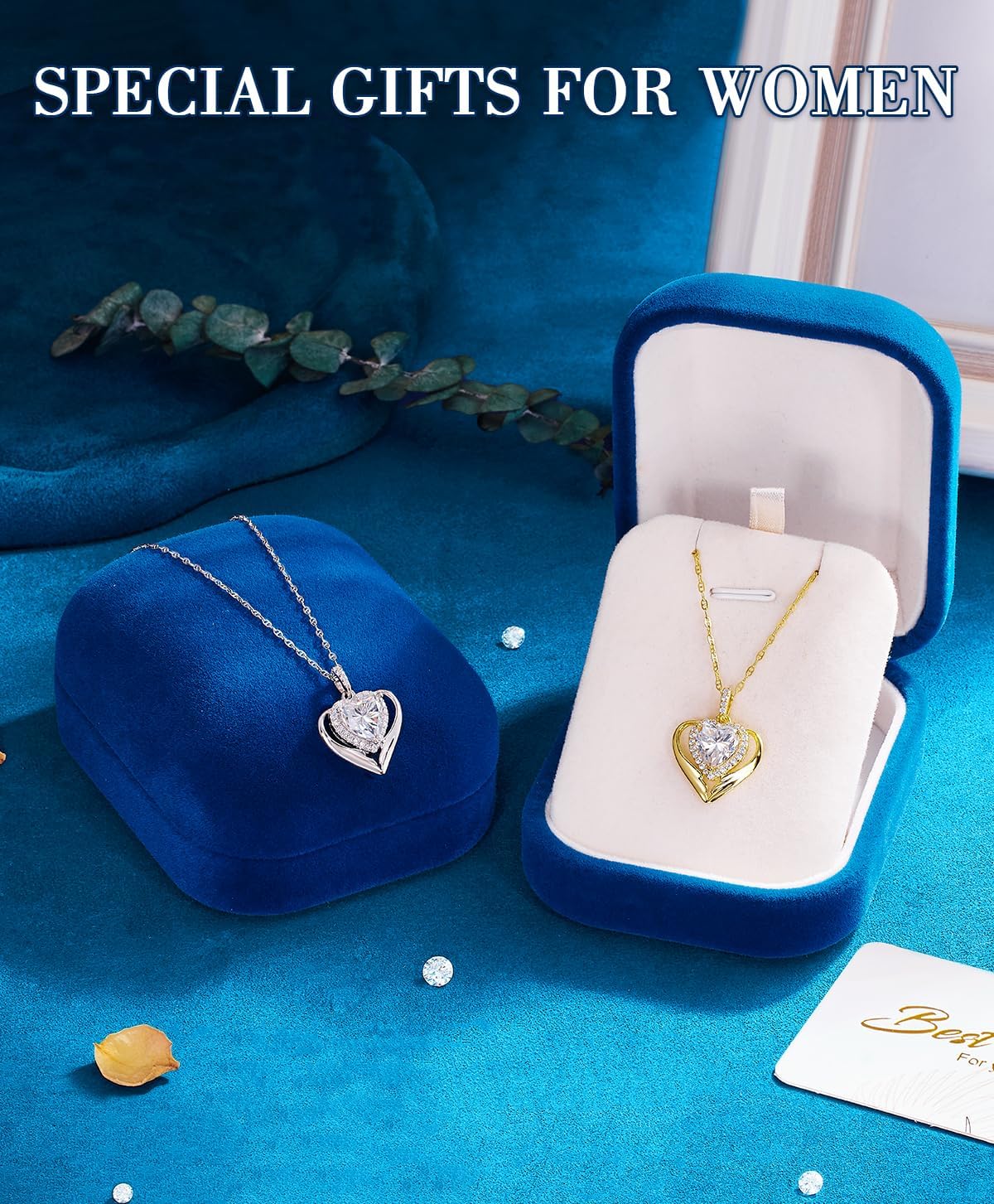 TUHE Moissanite Necklace 0.61-3.27 Carats Heart Necklace Engraved with I LOVE YOU, 14K Gold Necklaces for Women 925 Sterling Silver Non Tarnish Pendant Moissanite Diamond Angel Wings Necklace Gifts
