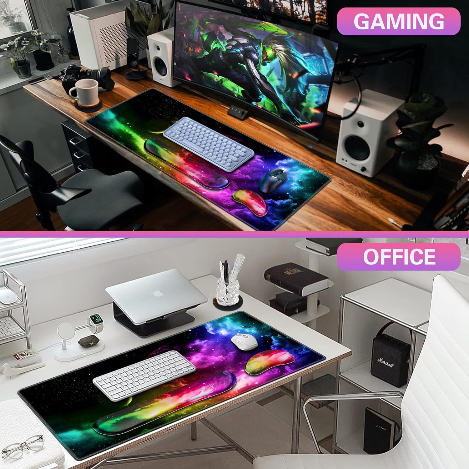 Canjoy Gaming Mouse Pad Set, 4-in-1 XXL Large Mouse Pad + Keyboard Wrist Rest Support+ Coaster, (35.4×15.7 in) Extended Desk Pad Memory Foam Non-Slip Desk Mat for Home Office - Image 7