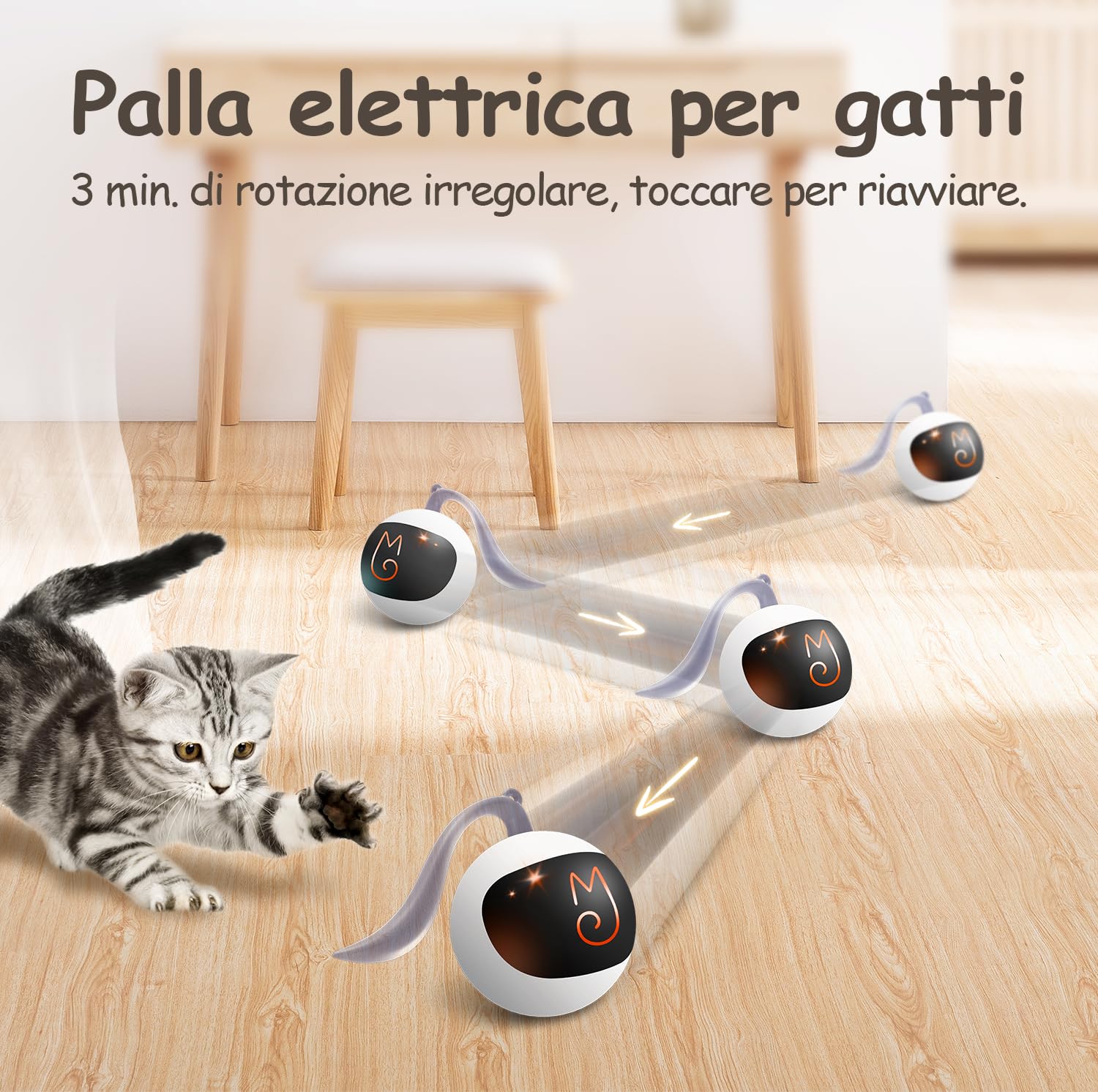 Migipaws Set di giocattoli per gatti, con palline che si muovono automaticamente, topi classici + piume, giocattoli per gattini in confezione, fai da te N in 1 animali domestici, giocattolo elettrico