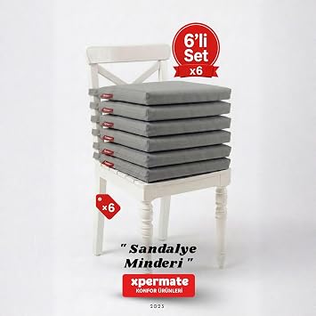 Xpermate 6’lı Sandalye Minderi 40x40 cm Fermuarlı Su İtici Leke Tutmaz Bağcıklı Bahçe Balkon Minderi Seti