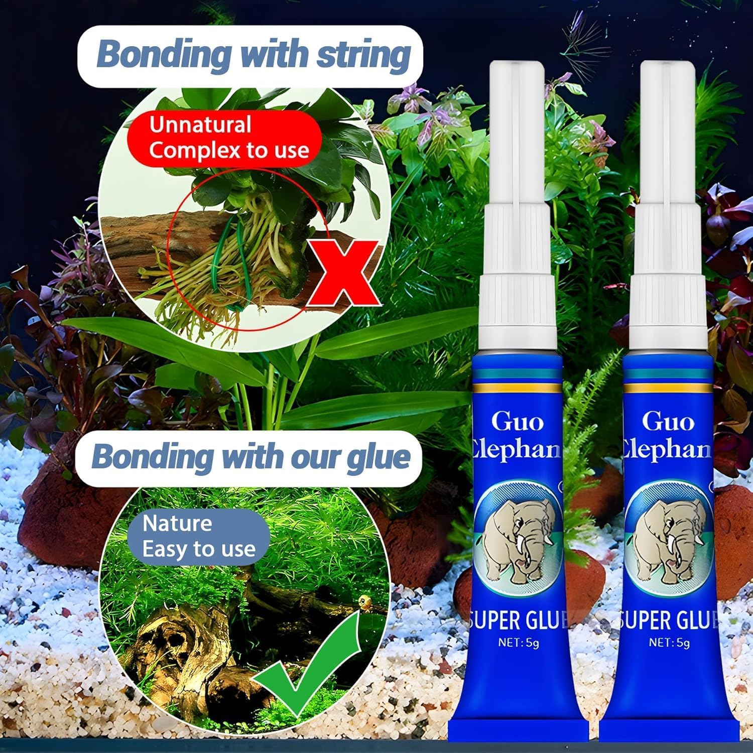 Aquarium glue, instant clear Glue for Plants Corals aquascaping,25 pcs Safe and quick-drying aquascape water plant aquatic plants, moss, coral, stone, wood, etc - Transparent color