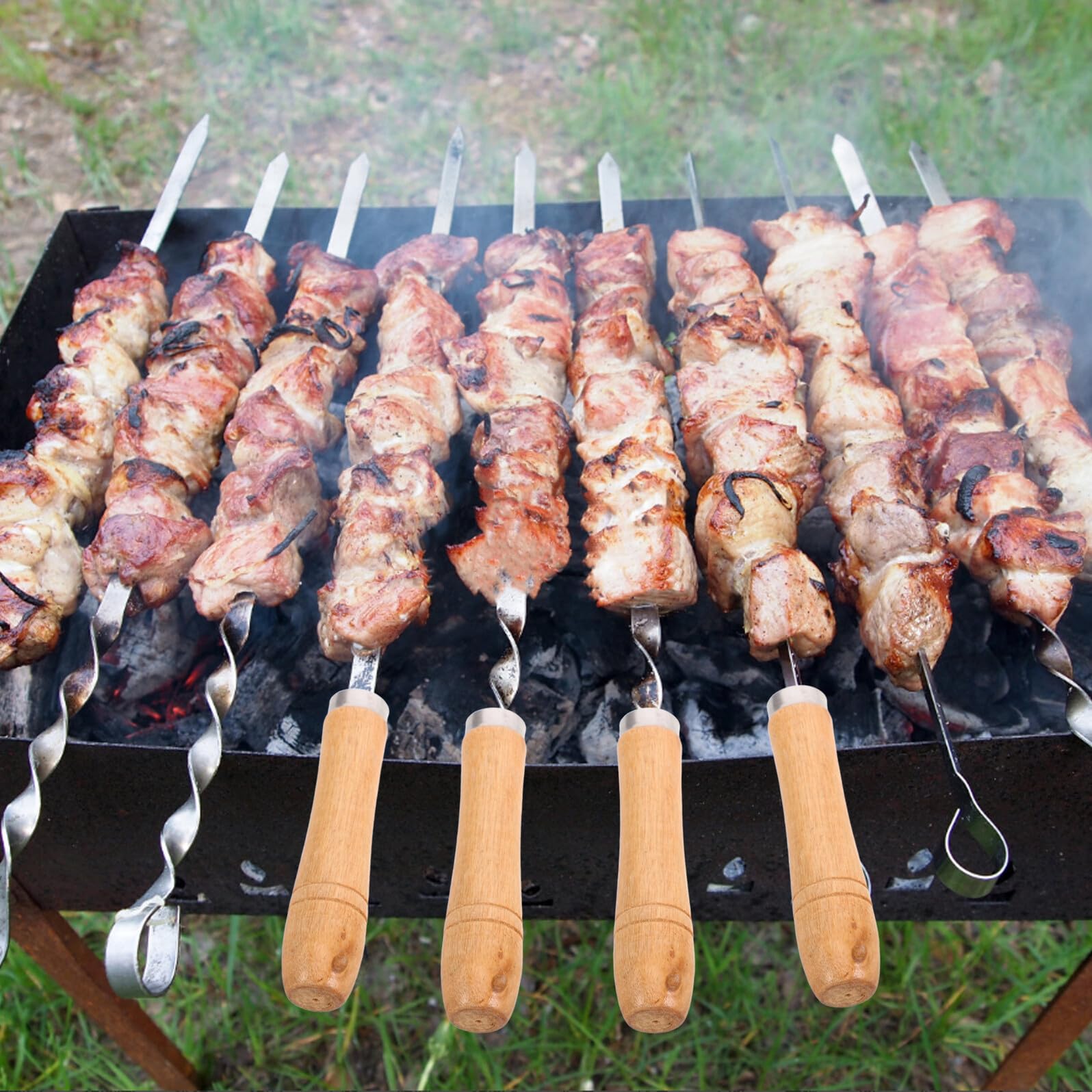 Homoyoyo 14 pezzi Manici in Legno Ergonomici per Accessori Barbecue Grip Antiscivolo e Resistenti al Calore per Forchette Spiedo Manico Sostitutivo Multifunzione per Attrezzi da Grigliata