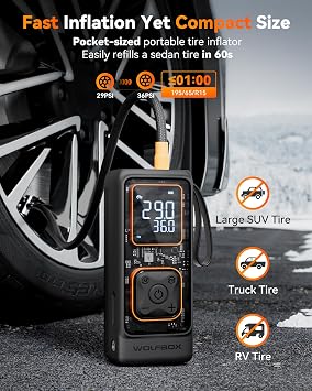 WOLFBOX 4000A Jump Starter & 150PSI Tire Inflator