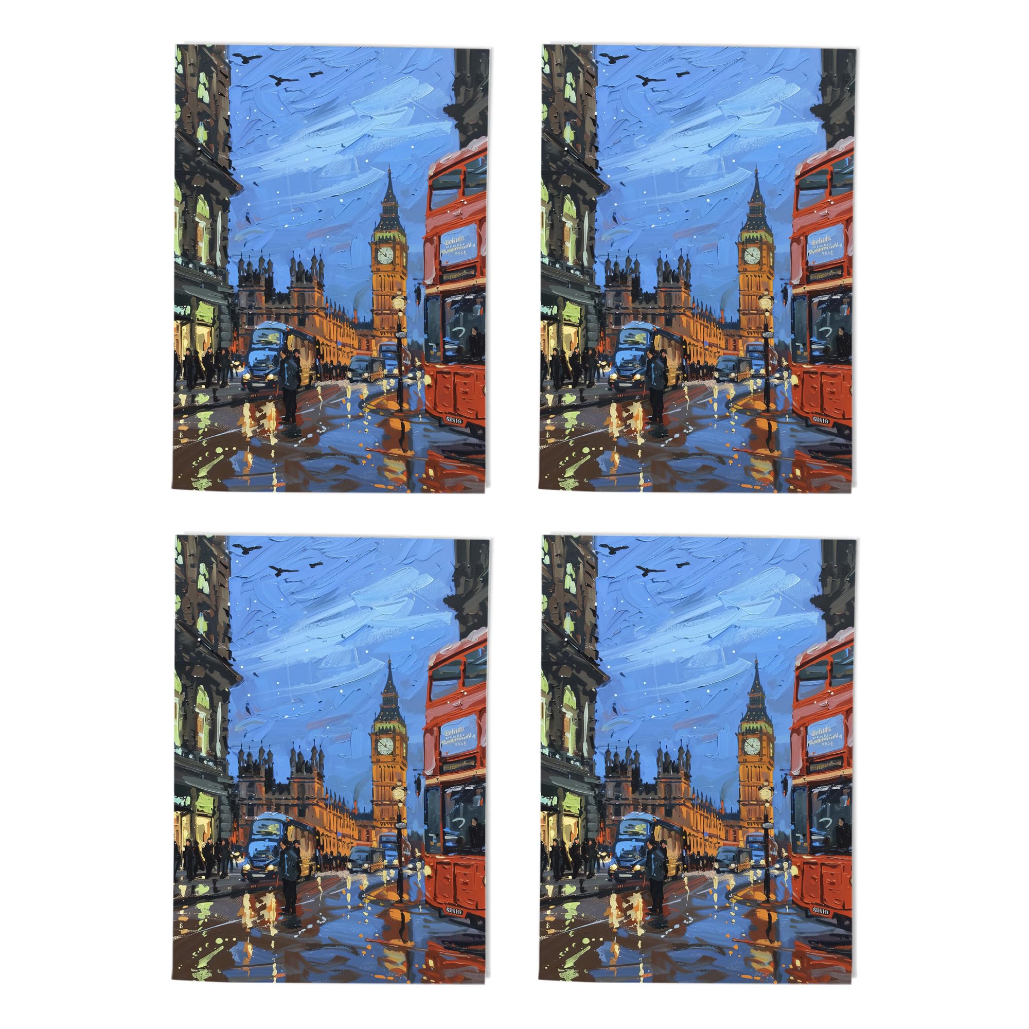 Big Ben Rainy London Art Cards Multipack of 4 Cityscape Greeting Cards For Any Occasion Blank Inside A6 10 x 15 cm