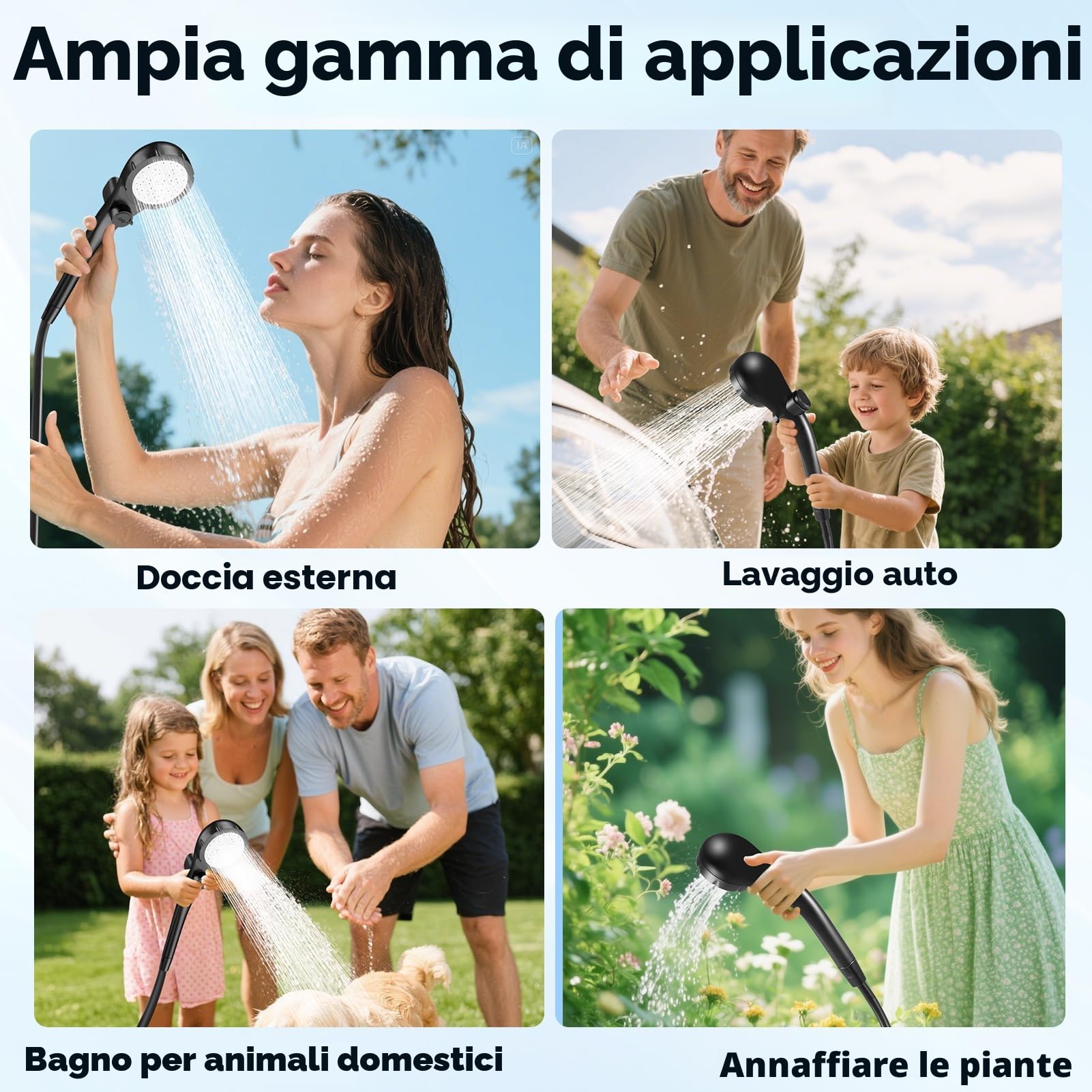 Uplayteck Doccia da Campeggio, Doccia Ricaricabile Portatile da 6000 mAh con Impermeabile IPX7, Doccia Portatile con Soffione, Tubo Flessibile e Display della Temperatura, per Spiaggia, Campeggio
