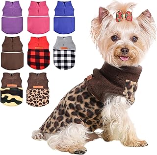 Dog Clothes for Small Dogs Boy Girl, Leopard Chihuahua Sweater Fleece Dog Clothes Vest, Stretchy XSmall Dog Sweater Pet Clothes, Teacup Yorkie Sweater Puppy Christmas Clothes, XS, Leopard, 3-5lb
