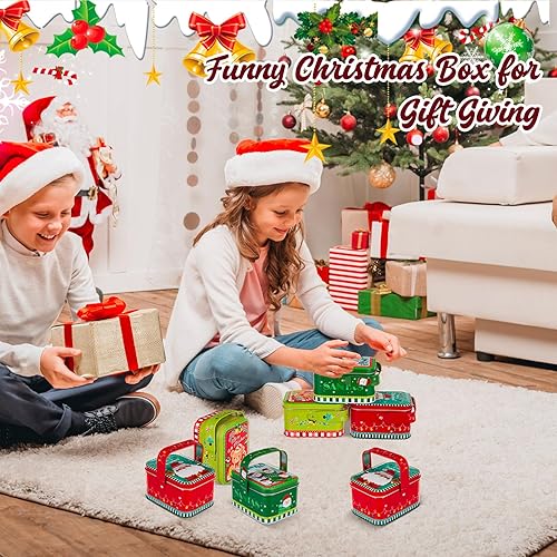 Miniatura 4 de Lounsweer 12 latas de galletas de Navidad con tapa y asa – 6 estilos rectangulares de cajas de Navidad, latas de regalo, caja de hojalata para