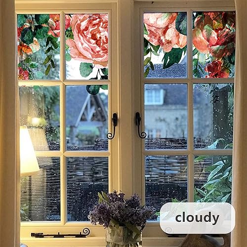 Miniatura 3 de Flortlias Adhesivo floral transparente para ventana, adhesivo estático extraíble de doble cara para ventanas de vidrio, decoración de puerta, jardín