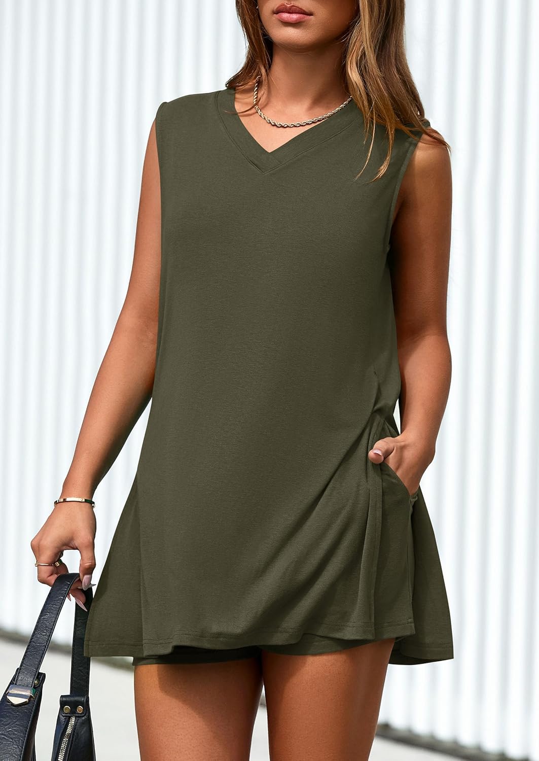 PRETTYGARDEN Women's 2026 Summer 2 Piece Shorts Sets V Neck Long Tank Tops High Waisted Loose Fit Matching Travel Outfits - Image 6