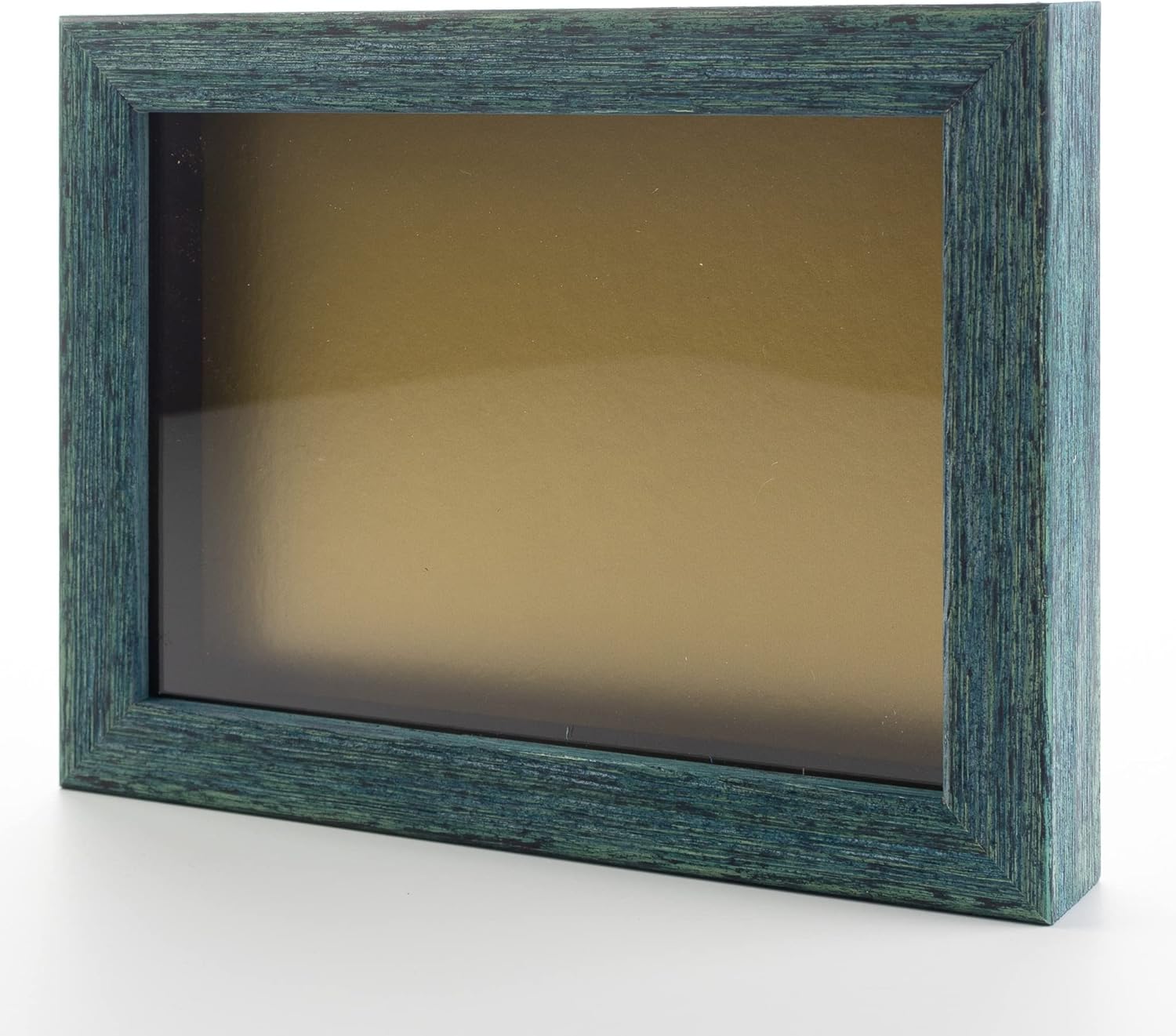 Rustic Blue 6x6 Small Shadow Box Picture Wooden Frame with Gold Acid-Free Backing UV Acrylic & Hanging Hardware - with 3/4" Usable Depth - Great Keepsake Box Memorial Frame Shadowbox