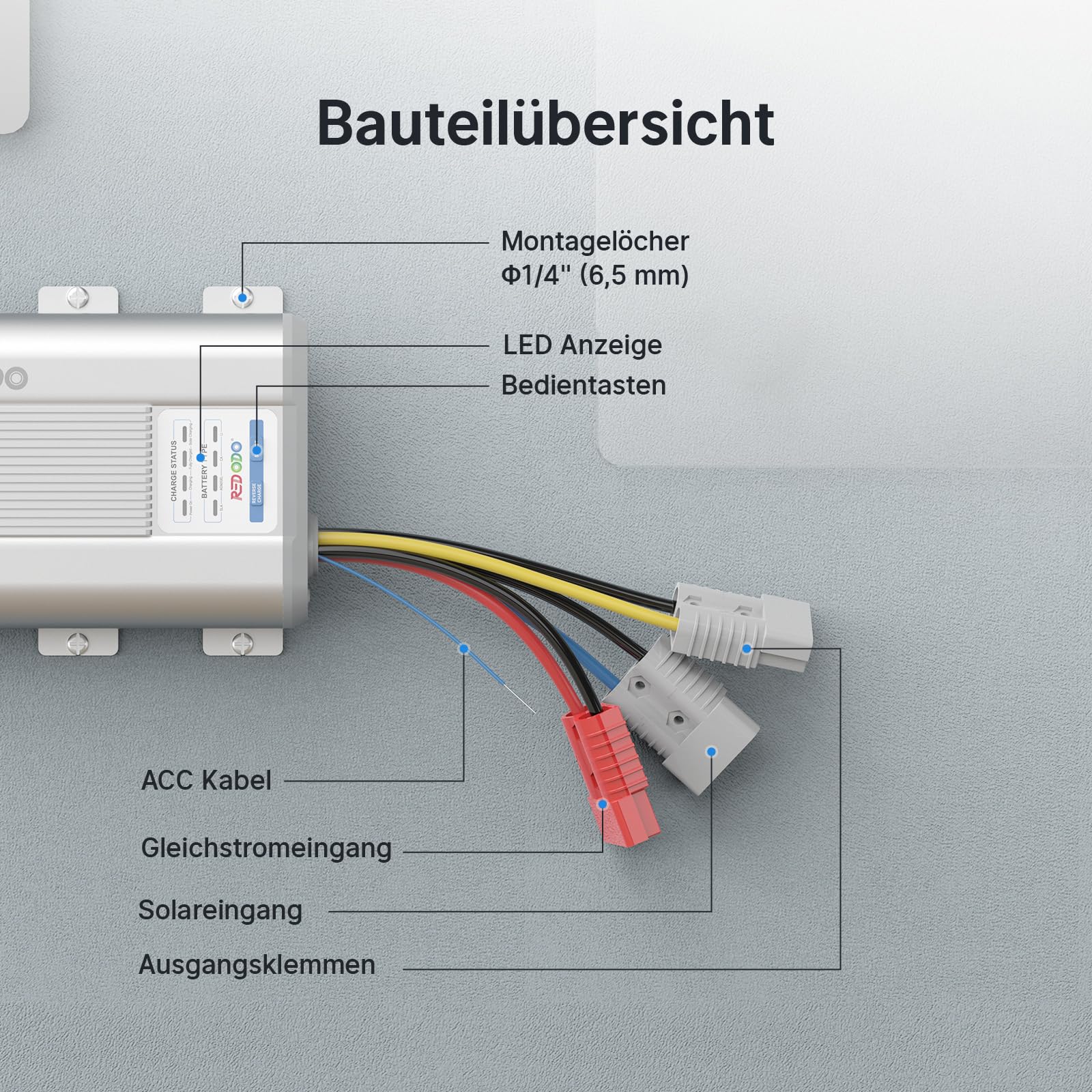 Redodo Cargador de batería 12 V 40 A DC-DC con MPPT para 12 V LiFePO4, cargador CC para autocaravana, segunda batería, alternador inteligente, carga inversa, AGM/gel/gel/plomo-ácido