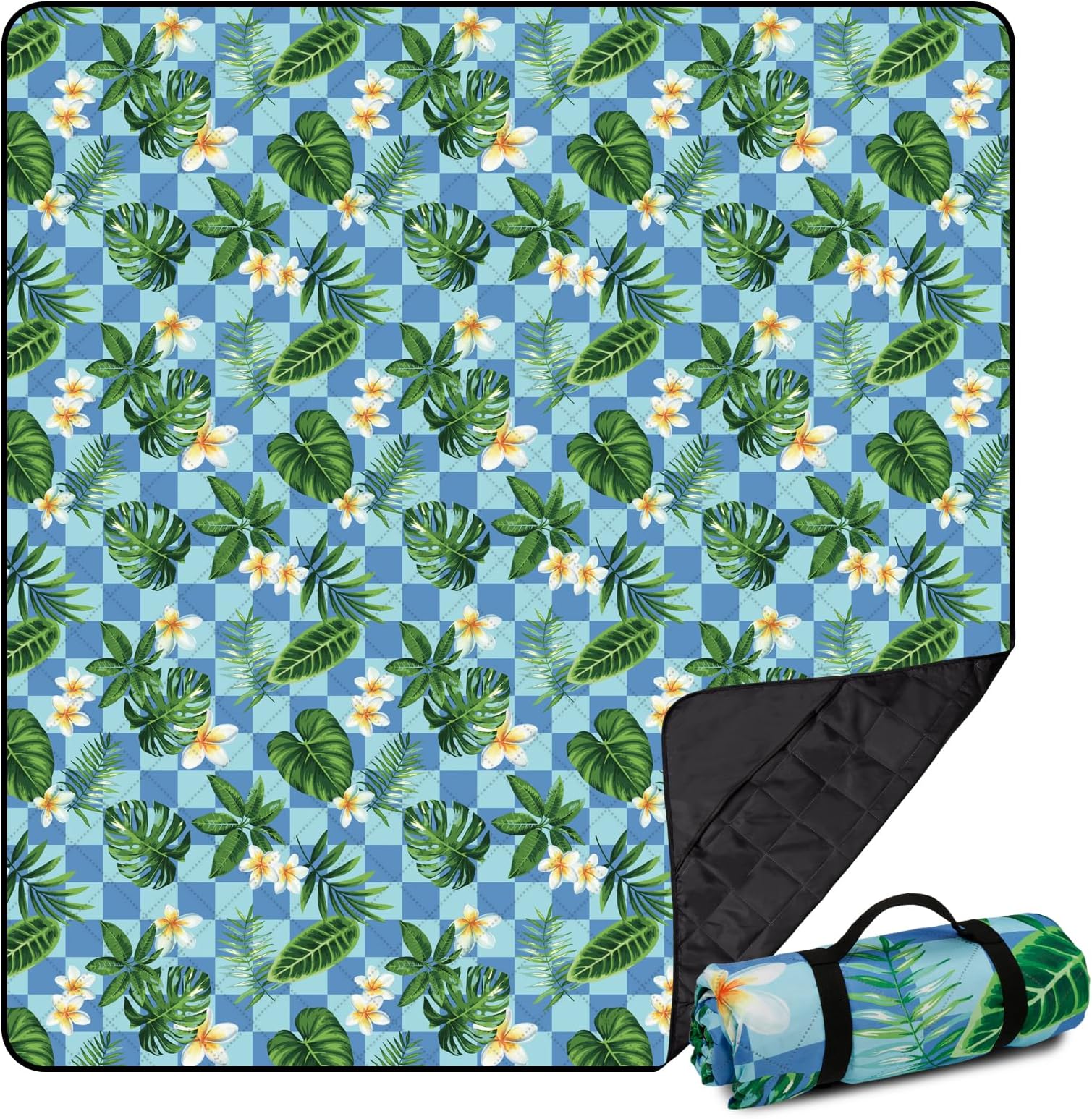 Airensky Extra Large Picnic Blanket(79 "x 82"), 3-Layer Thickening Waterproof Camping Blanket, Sandproof Picnic Blanket for Beach, Machine Washable, Wear-Resistant, Soft and Comfortable(Flowers)